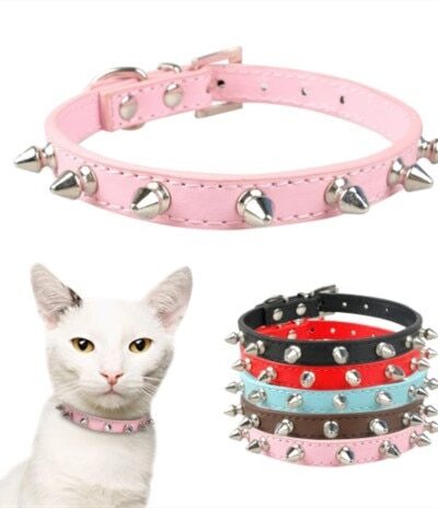 Colorful Spiked Leather Collar for Cats