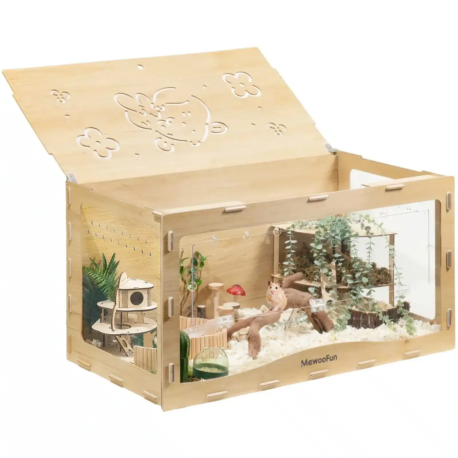 MEWOOFUN Wooden Hamster Cage