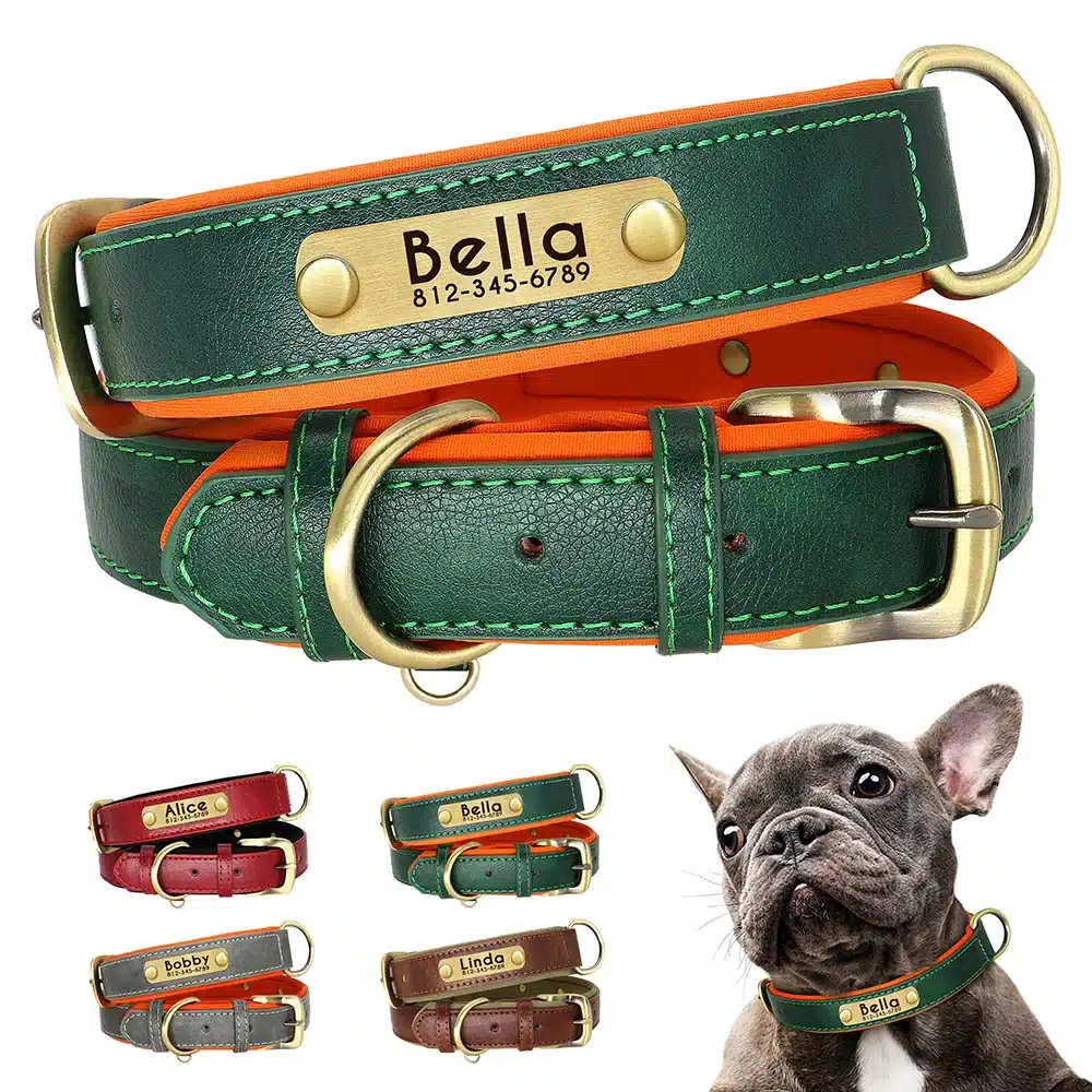 Customized Leather ID Nameplate Dog Collar Soft Padded Dogs Collars Free Engraving Name for Small Medium Large Dogs Adjustable - Image 2
