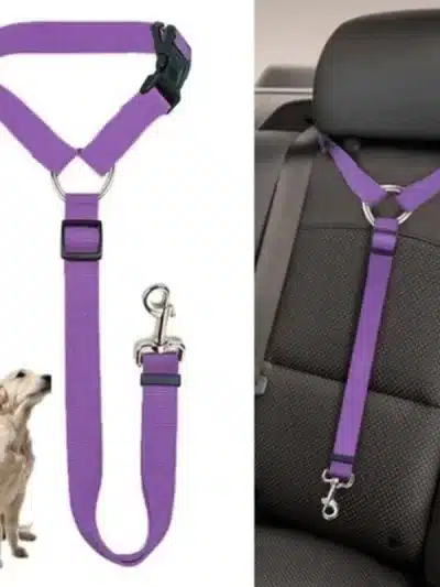 Solid Color Two-in-one Pet Car Seat Belt Nylon Lead Leash Backseat Safety Belt Adjustable Dogs or
Cats that attaches to Harness Collar Pet Accessories