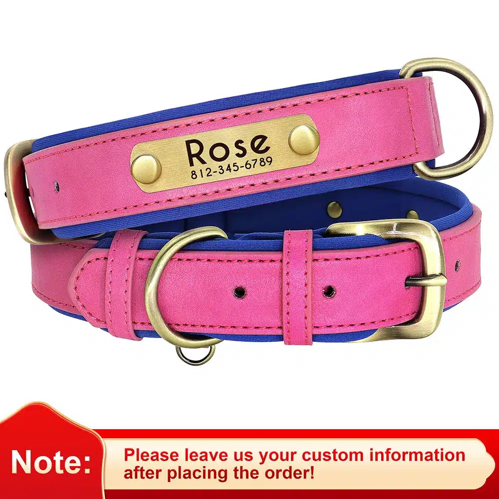 Customized Leather ID Nameplate Dog Collar Soft Padded Dogs Collars Free Engraving Name for Small Medium Large Dogs Adjustable - Image 12